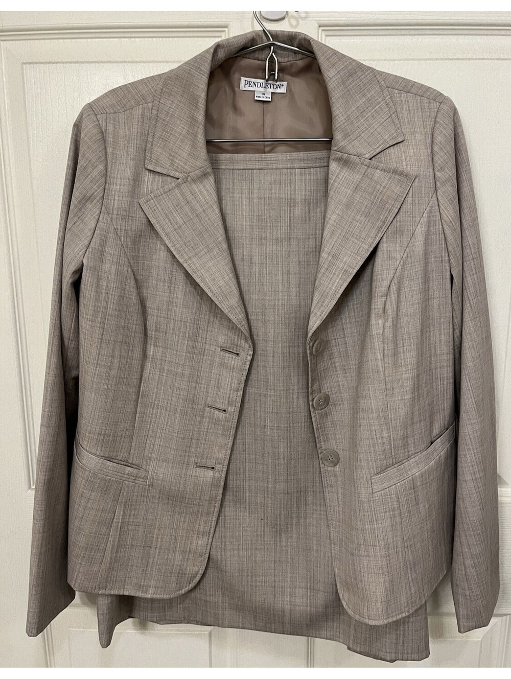 Patagonia Women's Skirt Blazer Suit Set Sz 14 Beige Classic Business Wool Blend